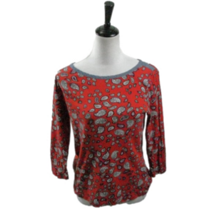 Jones New York Red Paisley 3/4 Sleeve Knit Top Size Large